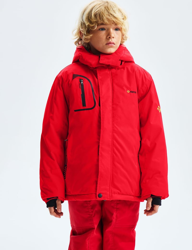 GEMYSE Boy's Waterproof Ski Snow Jacket Fleece Windproof Winter Jacket with Hood (Red,14/16) - Image 2